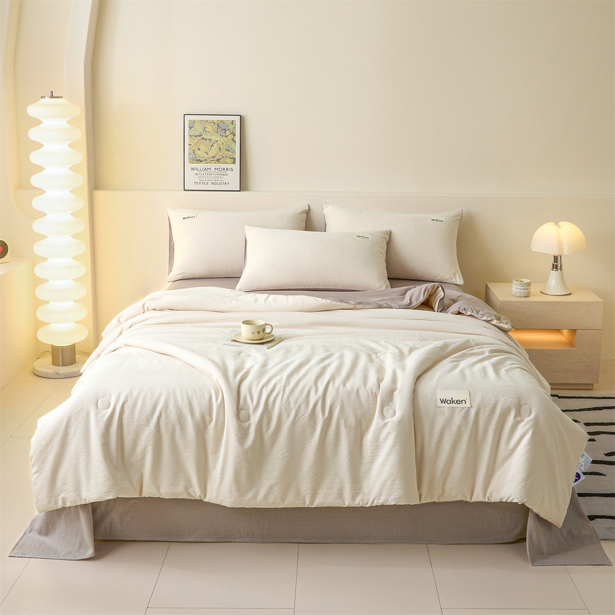 91家纺网 家纺一手货源 找家纺 盛秋家纺 2026新款皱皱纱贴标夏被-杰克 梧桐杏+浅咖