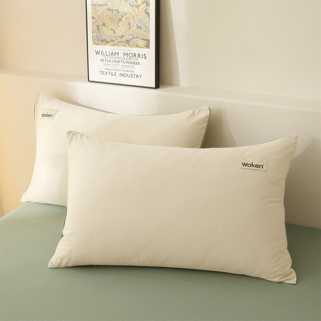 91家纺网 家纺一手货源 找家纺 盛秋家纺 2026新款皱皱纱贴标夏被-杰克 奶昔白+麦绿