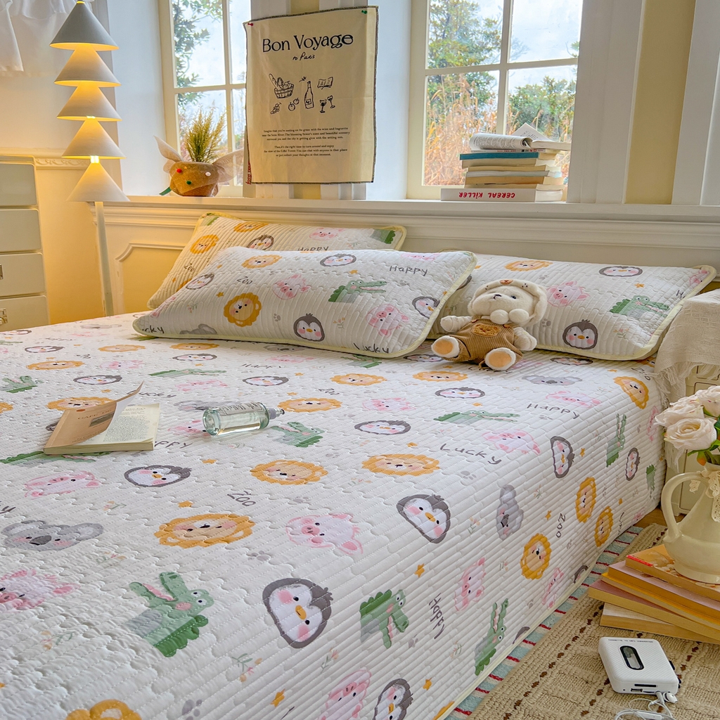 91家纺网 家纺一手货源 找家纺 优雅星家纺 2026新款A类小清新四季可用学生宿舍床单  单件夹棉炕盖床盖炕毯三件套（长期有货） 幸运乐园