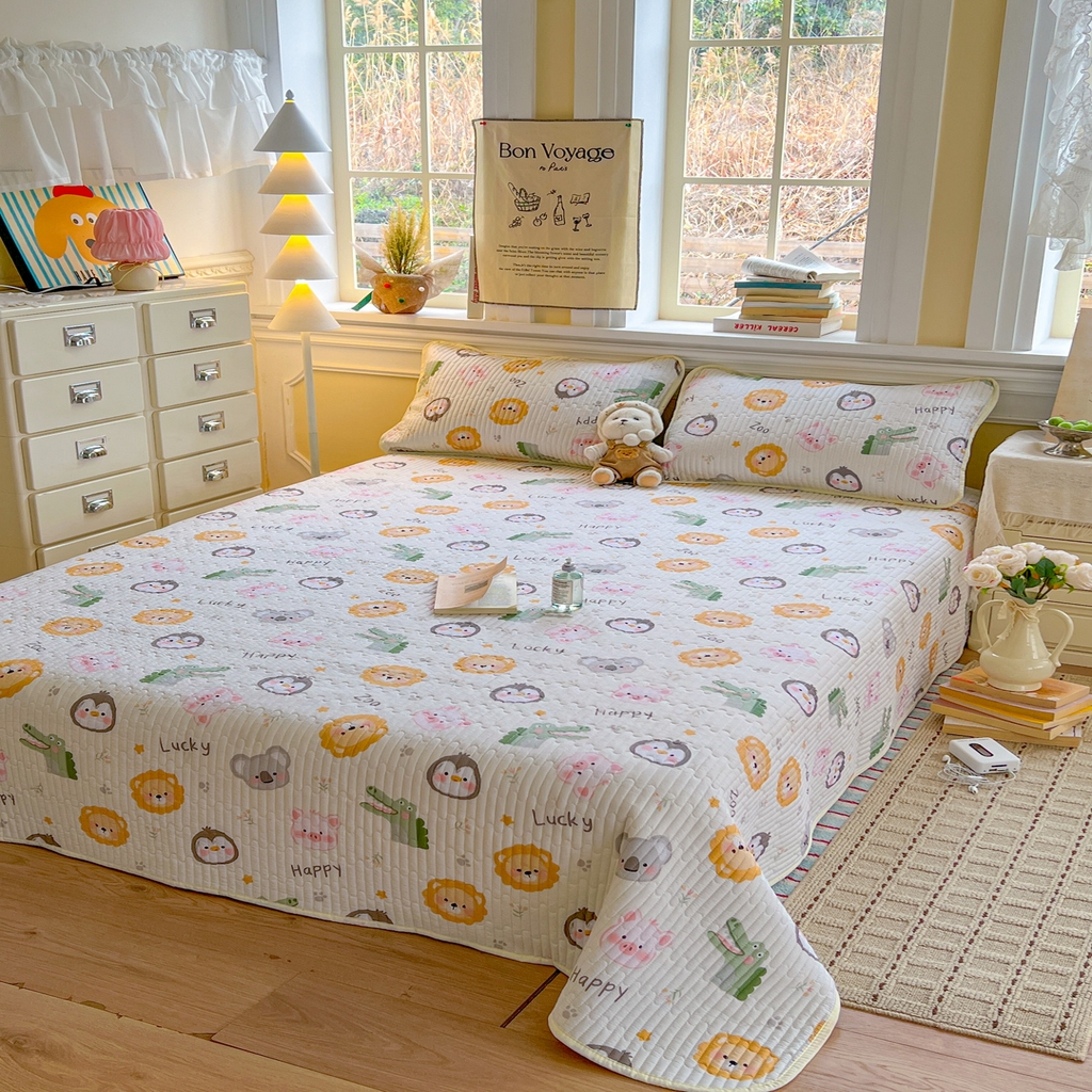 91家纺网 家纺一手货源 找家纺 优雅星家纺 2026新款A类小清新四季可用学生宿舍床单  单件夹棉炕盖床盖炕毯三件套（长期有货） 幸运乐园