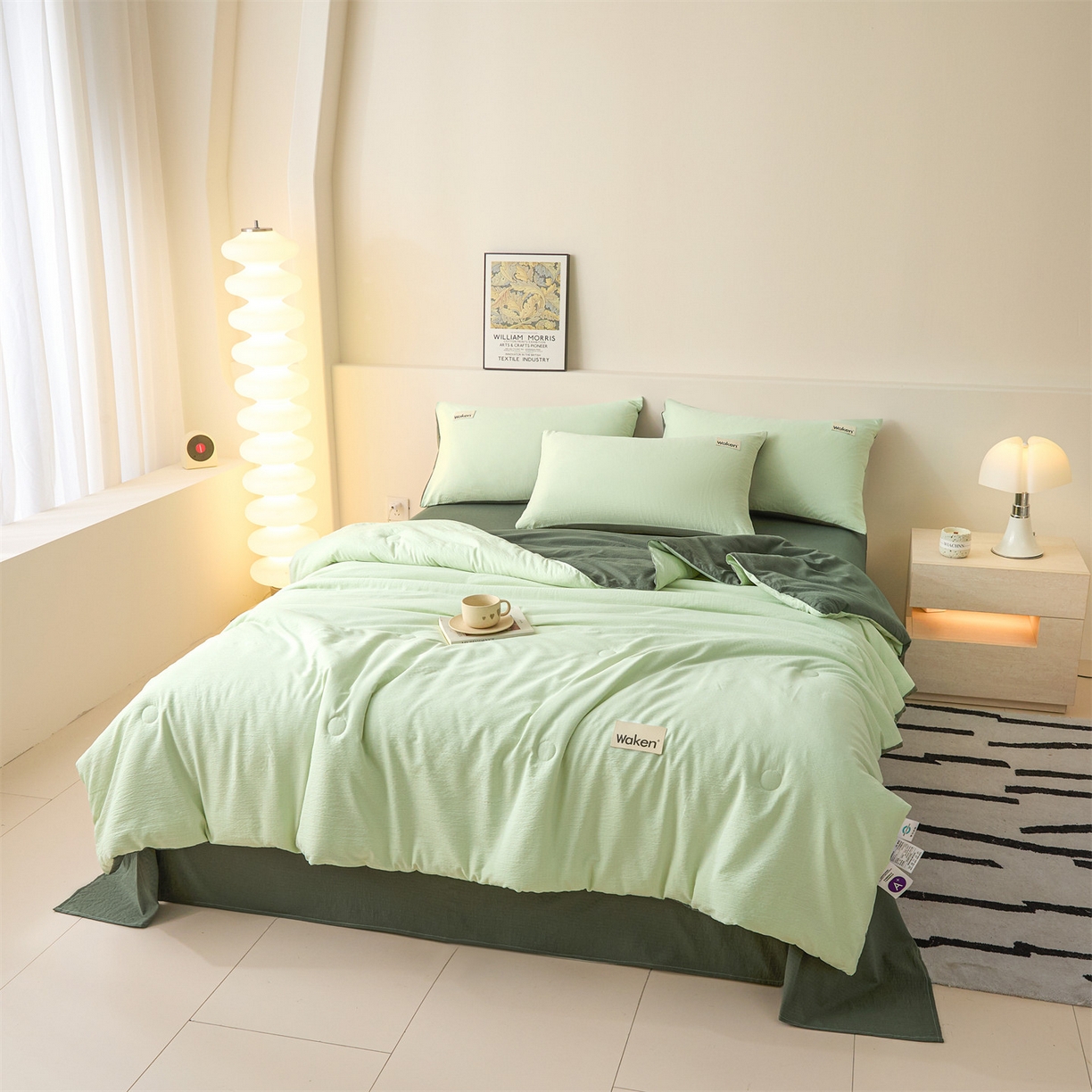 91家纺网 家纺一手货源 找家纺 盛秋家纺 2026新款皱皱纱贴标夏被-杰克 清新绿+军绿