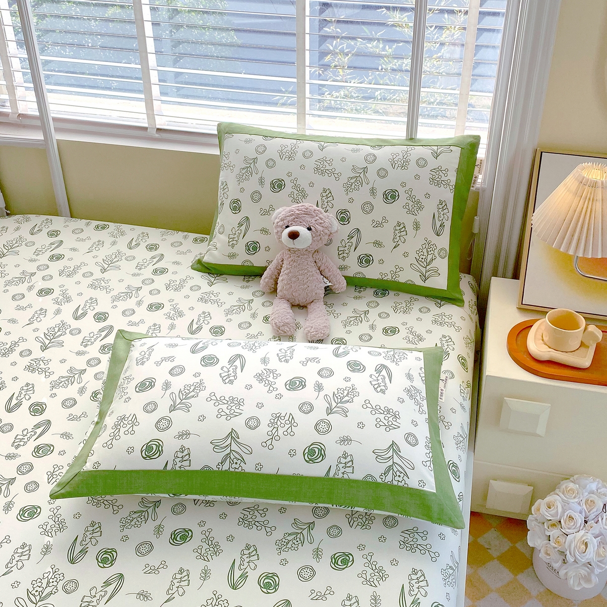 91家纺网 家纺一手货源 找家纺 春皖家纺 2026新款全棉老粗布工艺款单枕套枕套单件 浅韵-绿