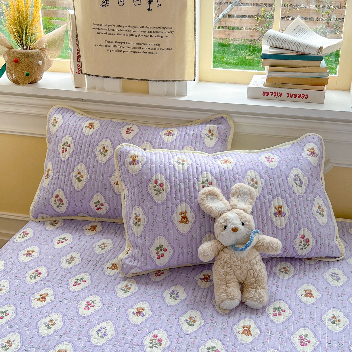 91家纺网 家纺一手货源 找家纺 优雅星家纺 2026新款A类小清新四季可用学生宿舍床单  单件夹棉炕盖床盖炕毯三件套（长期有货） 紫韵花开