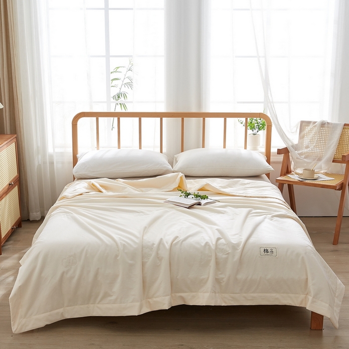 91家纺网 家纺一手货源 找家纺 猎鹿人家纺 2026新款纯色全棉水洗棉棉花夏被空调被 月光白