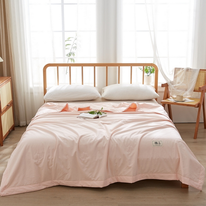 91家纺网 家纺一手货源 找家纺 猎鹿人家纺 2026新款纯色全棉水洗棉棉花夏被空调被 莲藕粉