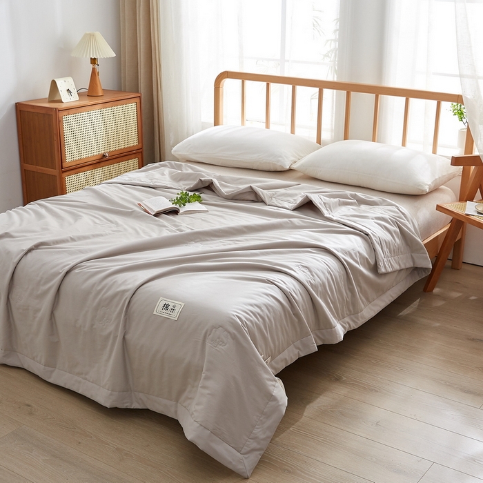 91家纺网 家纺一手货源 找家纺 猎鹿人家纺 2026新款纯色全棉水洗棉棉花夏被空调被 时尚灰