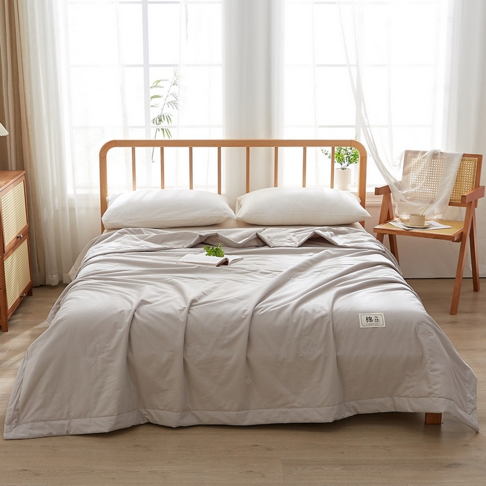 91家纺网 家纺一手货源 找家纺 猎鹿人家纺 2026新款纯色全棉水洗棉棉花夏被空调被 时尚灰