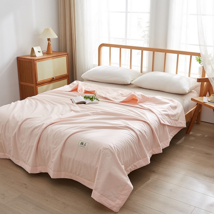 91家纺网 家纺一手货源 找家纺 猎鹿人家纺 2026新款纯色全棉水洗棉棉花夏被空调被 莲藕粉