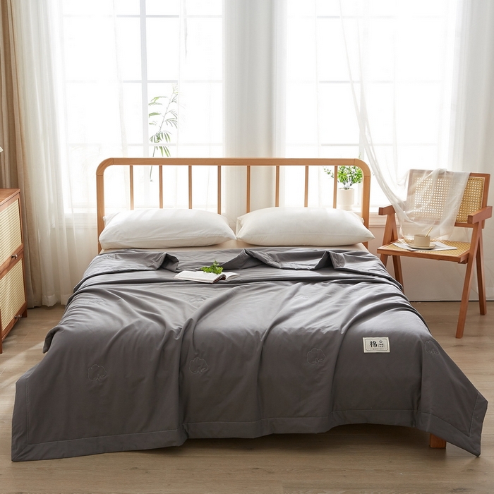 91家纺网 家纺一手货源 找家纺 猎鹿人家纺 2026新款纯色全棉水洗棉棉花夏被空调被 迷雾黑