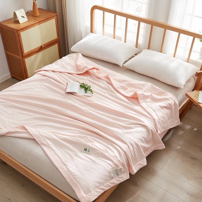 91家纺网 家纺一手货源 找家纺 猎鹿人家纺 2026新款纯色全棉水洗棉棉花夏被空调被 莲藕粉