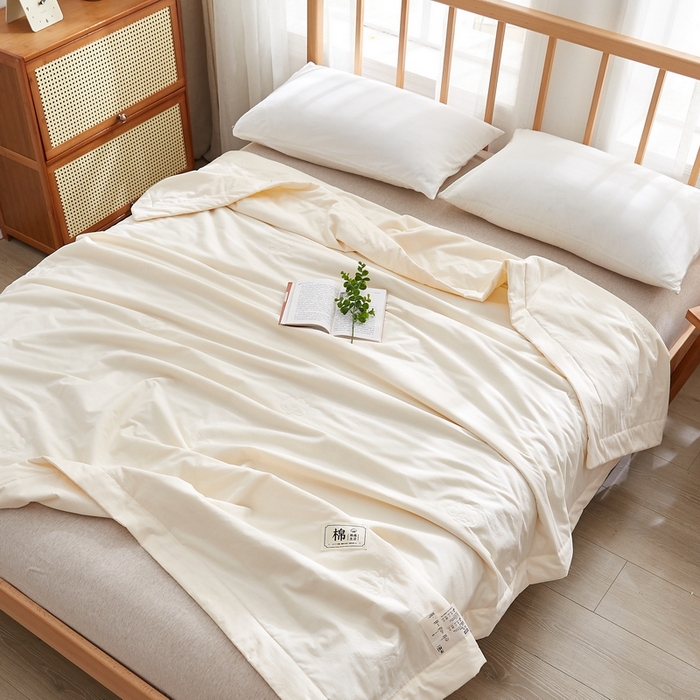 91家纺网 家纺一手货源 找家纺 猎鹿人家纺 2026新款纯色全棉水洗棉棉花夏被空调被 月光白