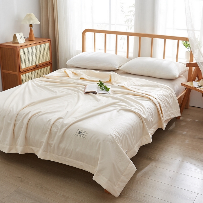 91家纺网 家纺一手货源 找家纺 猎鹿人家纺 2026新款纯色全棉水洗棉棉花夏被空调被 月光白