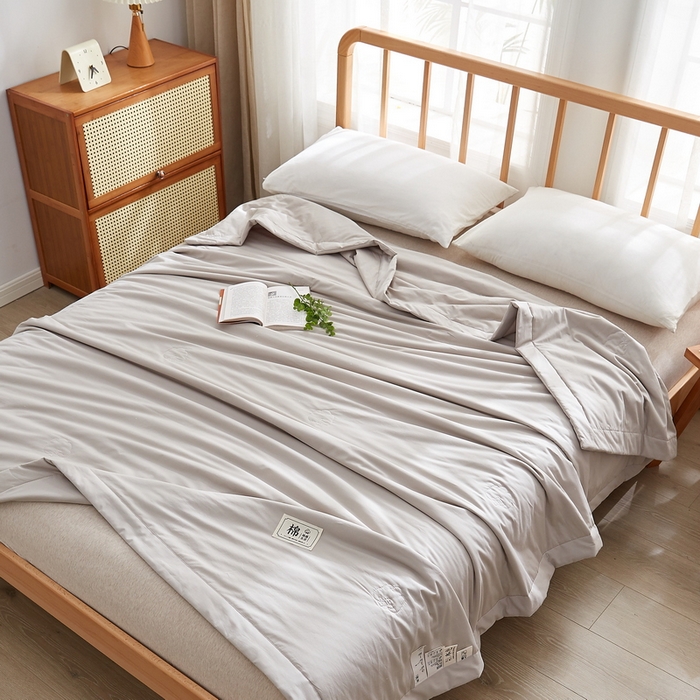 91家纺网 家纺一手货源 找家纺 猎鹿人家纺 2026新款纯色全棉水洗棉棉花夏被空调被 时尚灰