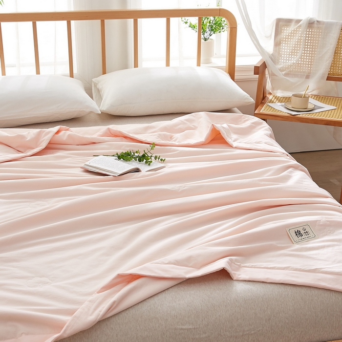 91家纺网 家纺一手货源 找家纺 猎鹿人家纺 2026新款纯色全棉水洗棉棉花夏被空调被 莲藕粉