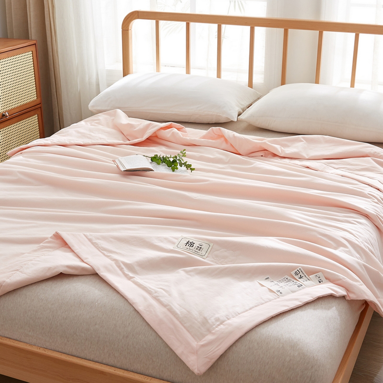 91家纺网 家纺一手货源 找家纺 猎鹿人家纺 2026新款纯色全棉水洗棉棉花夏被空调被 莲藕粉