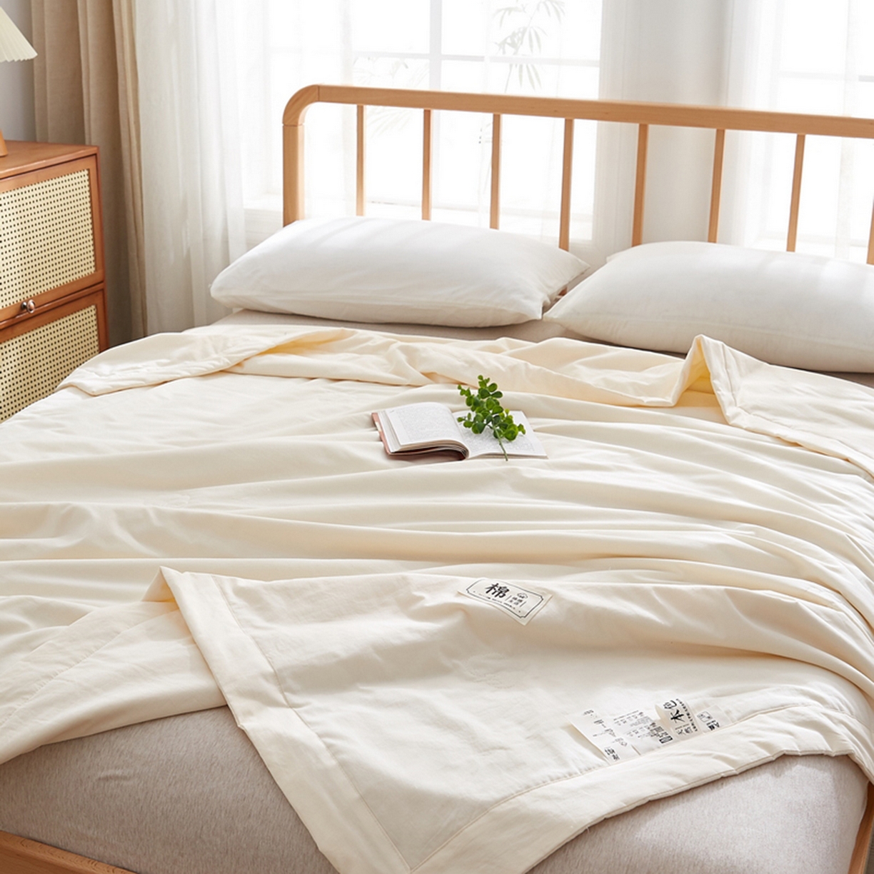 91家纺网 家纺一手货源 找家纺 猎鹿人家纺 2026新款纯色全棉水洗棉棉花夏被空调被 月光白