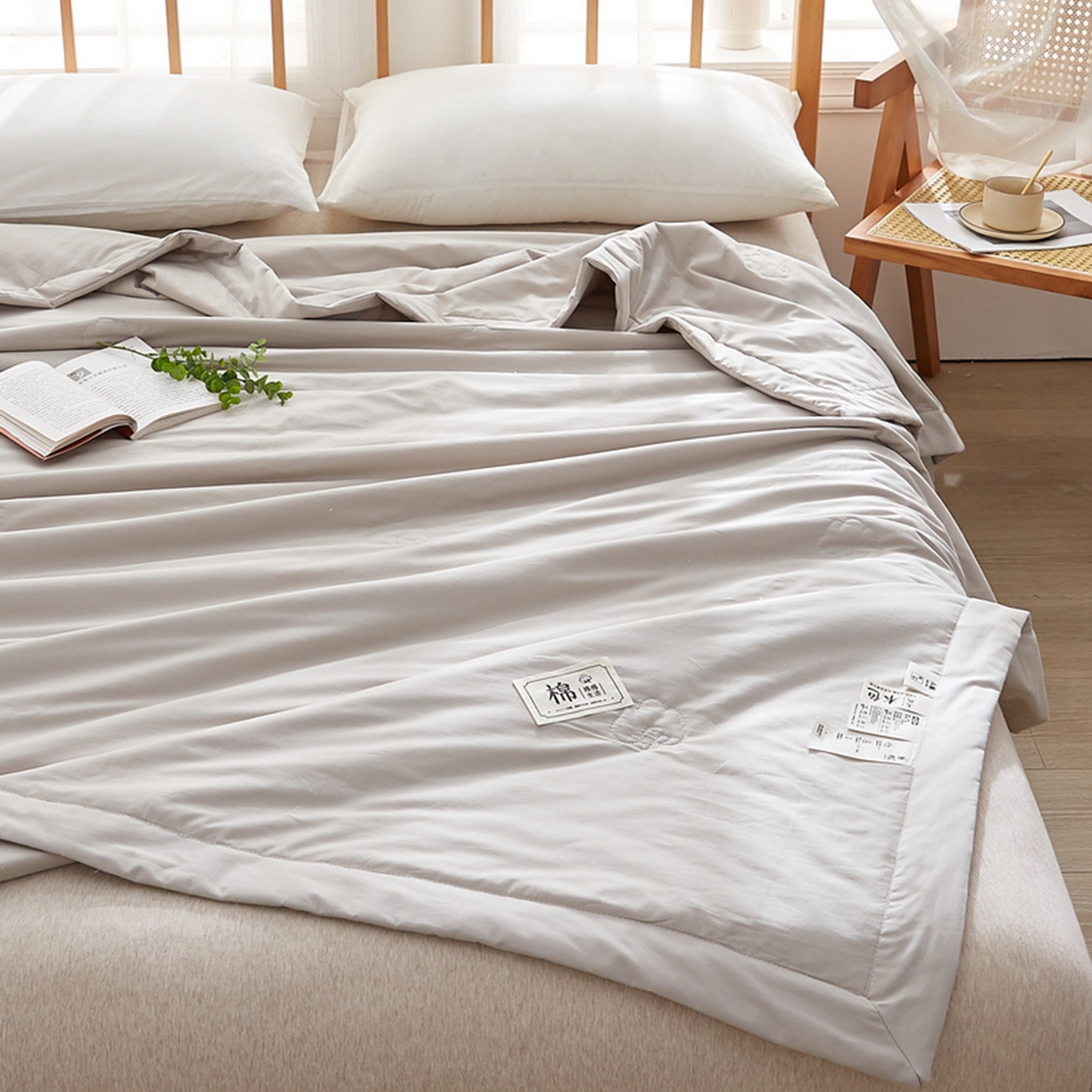 91家纺网 家纺一手货源 找家纺 猎鹿人家纺 2026新款纯色全棉水洗棉棉花夏被空调被 时尚灰