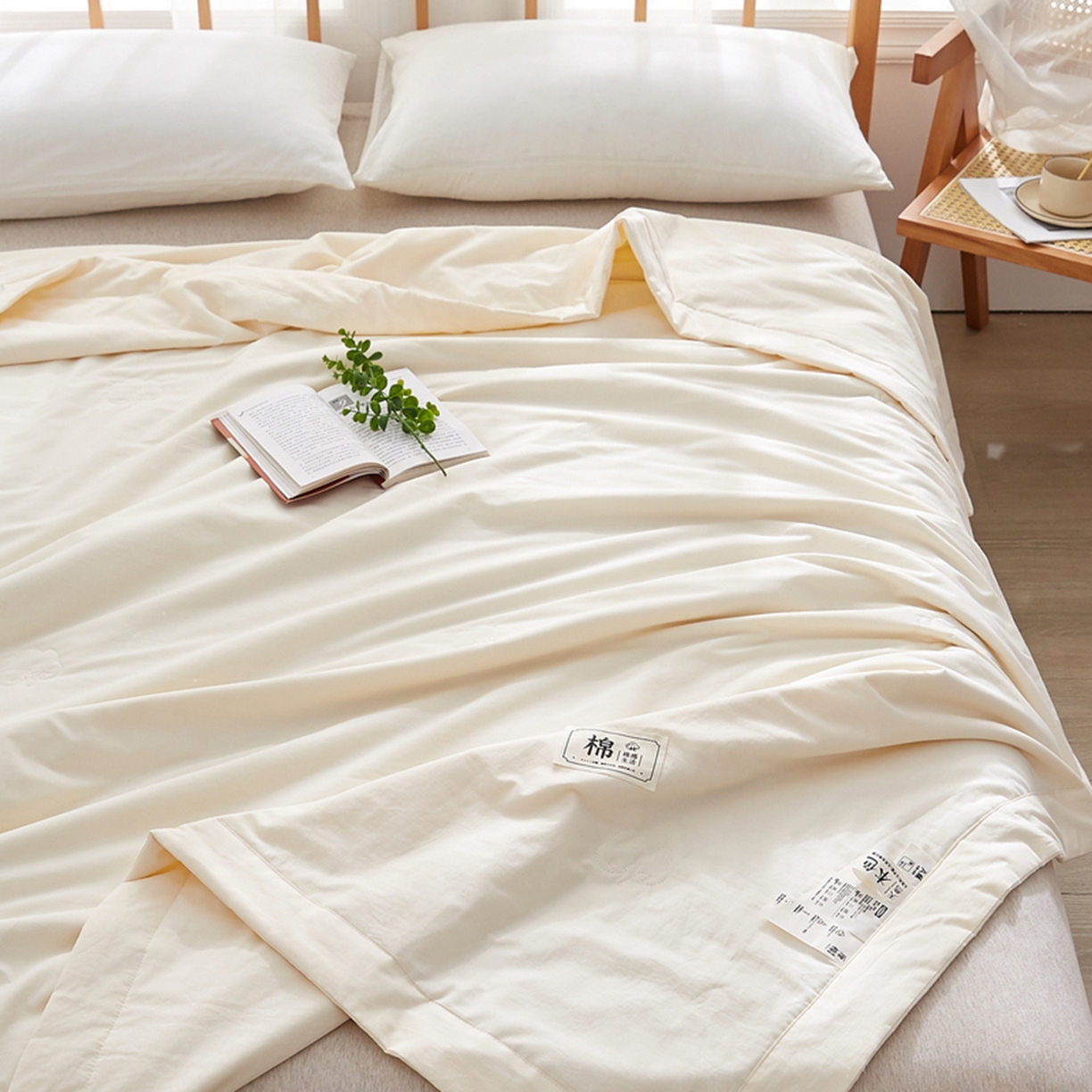 91家纺网 家纺一手货源 找家纺 猎鹿人家纺 2026新款纯色全棉水洗棉棉花夏被空调被 月光白