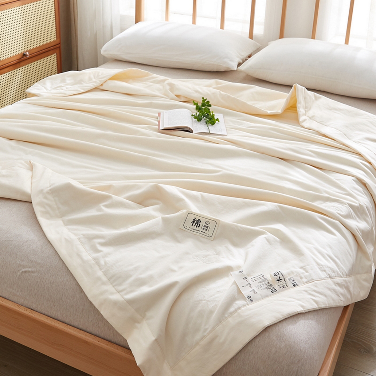 91家纺网 家纺一手货源 找家纺 猎鹿人家纺 2026新款纯色全棉水洗棉棉花夏被空调被 月光白