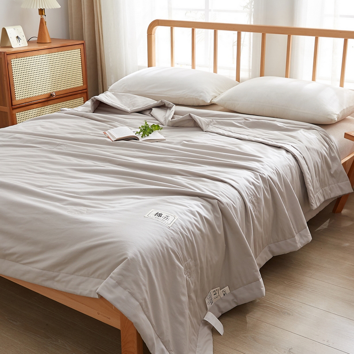 91家纺网 家纺一手货源 找家纺 猎鹿人家纺 2026新款纯色全棉水洗棉棉花夏被空调被 时尚灰