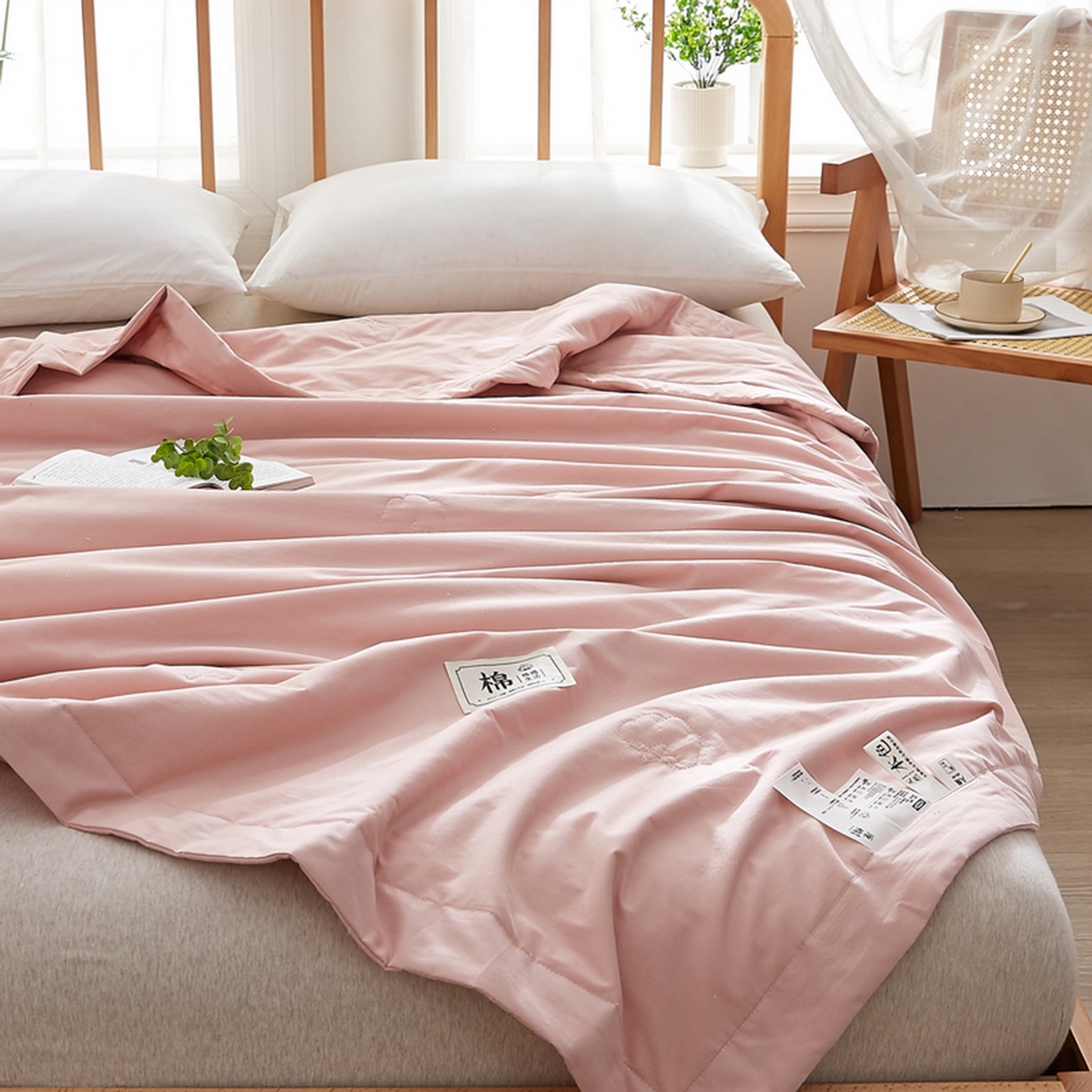 91家纺网 家纺一手货源 找家纺 猎鹿人家纺 2026新款纯色全棉水洗棉棉花夏被空调被 复古豆沙