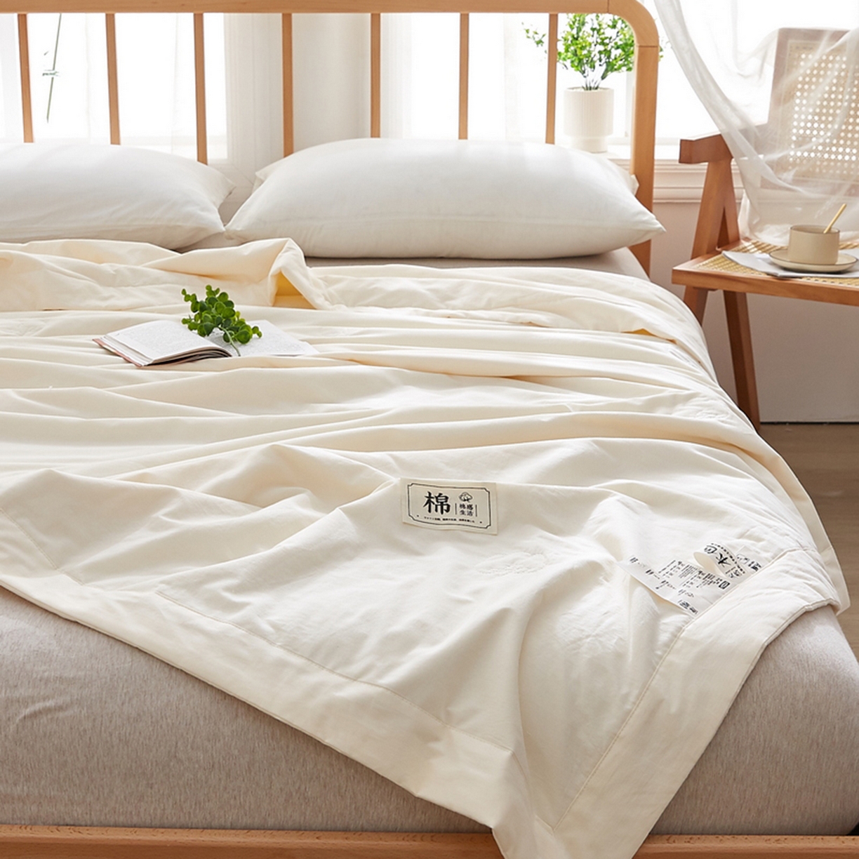 91家纺网 家纺一手货源 找家纺 猎鹿人家纺 2026新款纯色全棉水洗棉棉花夏被空调被 月光白
