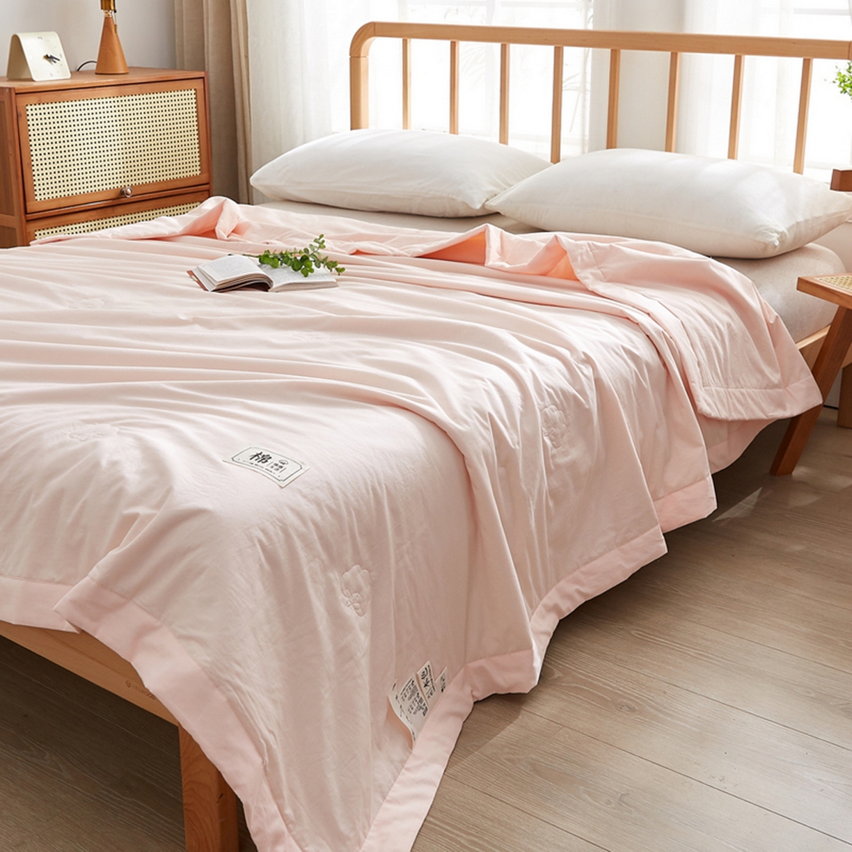 91家纺网 家纺一手货源 找家纺 猎鹿人家纺 2026新款纯色全棉水洗棉棉花夏被空调被 莲藕粉