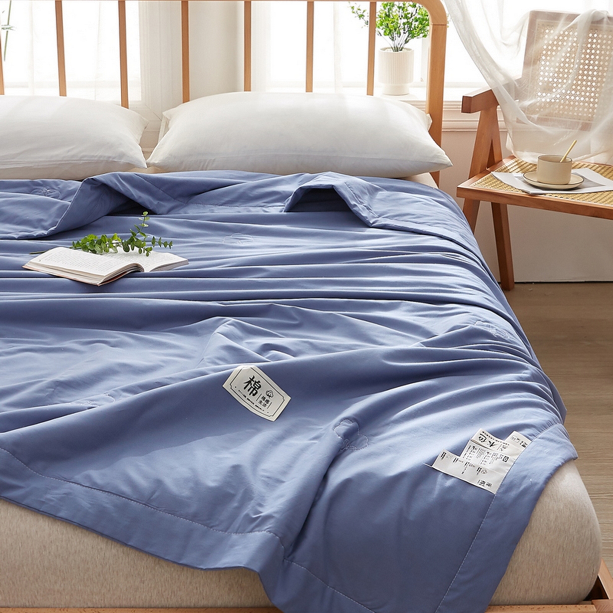 91家纺网 家纺一手货源 找家纺 猎鹿人家纺 2026新款纯色全棉水洗棉棉花夏被空调被 天青蓝