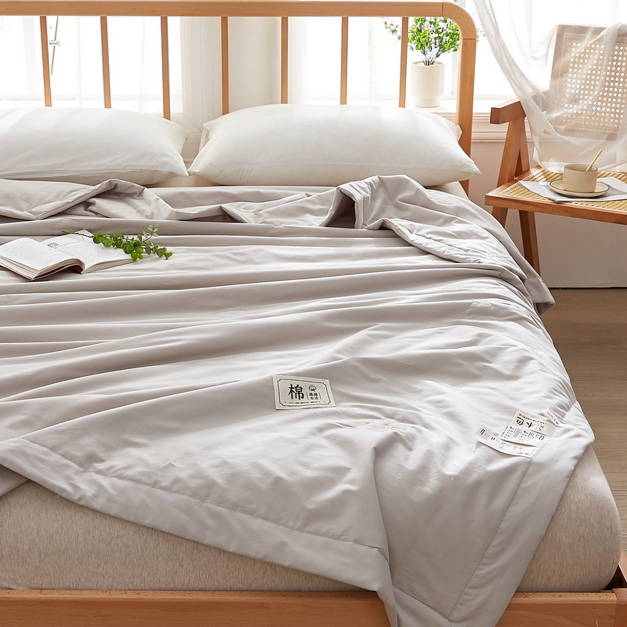 91家纺网 家纺一手货源 找家纺 猎鹿人家纺 2026新款纯色全棉水洗棉棉花夏被空调被 时尚灰
