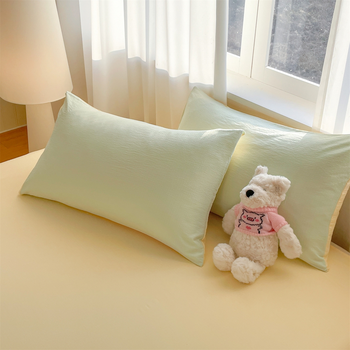 91家纺网 家纺一手货源 找家纺 盛秋家纺 2026新款皱皱纱散点绣夏被-妮可 花朵清新绿