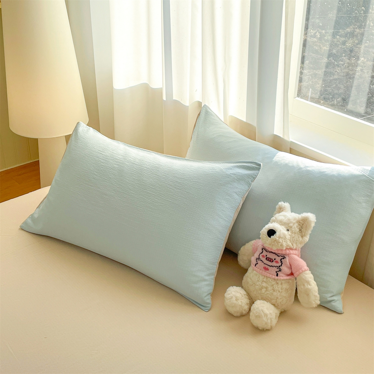 91家纺网 家纺一手货源 找家纺 盛秋家纺 2026新款皱皱纱散点绣夏被-妮可 小狗天空蓝