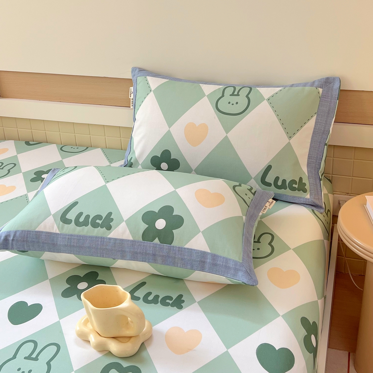 91家纺网 家纺一手货源 找家纺 春皖家纺 2026新款全棉老粗布工艺款单枕套枕套单件 幸运