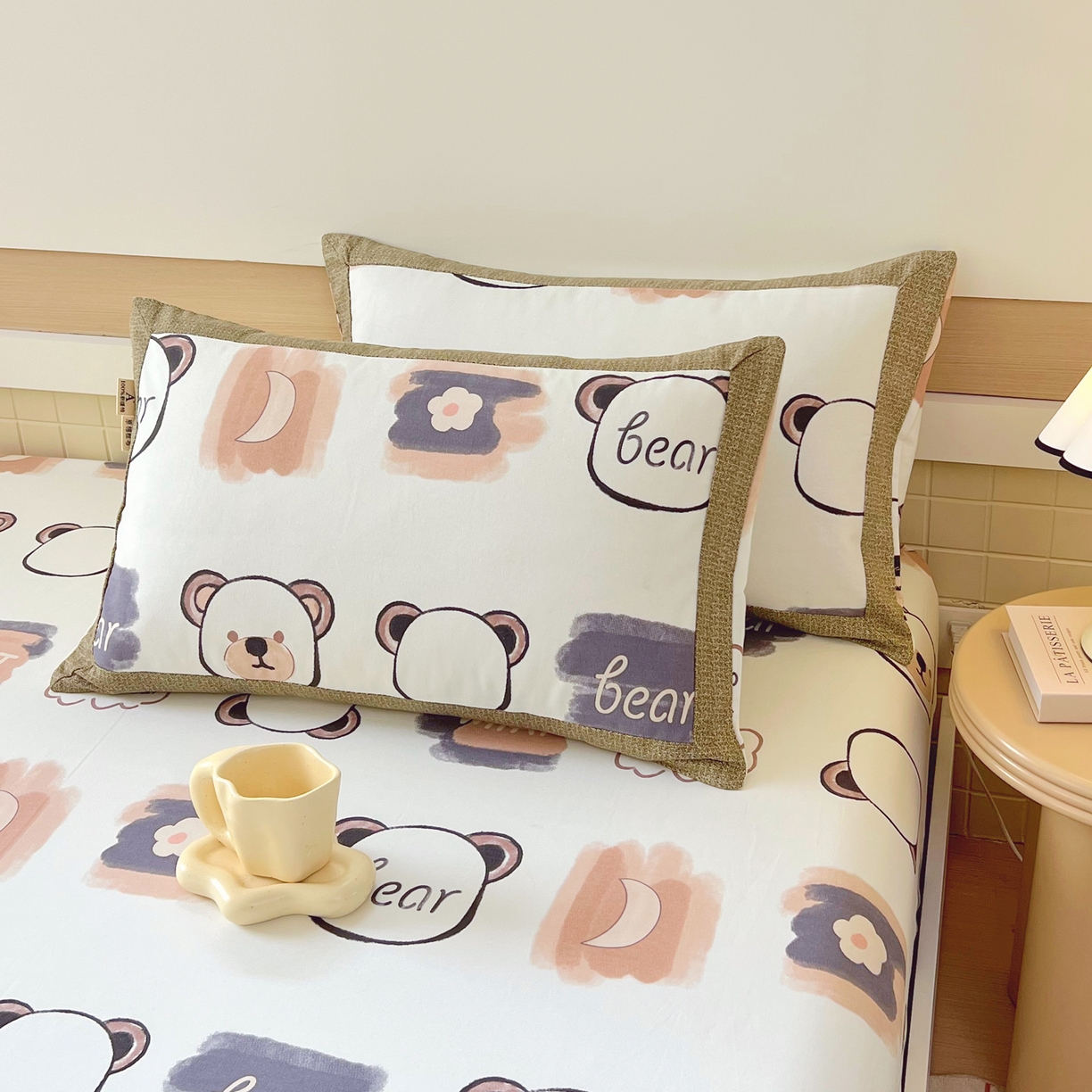 91家纺网 家纺一手货源 找家纺 春皖家纺 2026新款全棉老粗布工艺款单枕套枕套单件 幸运熊