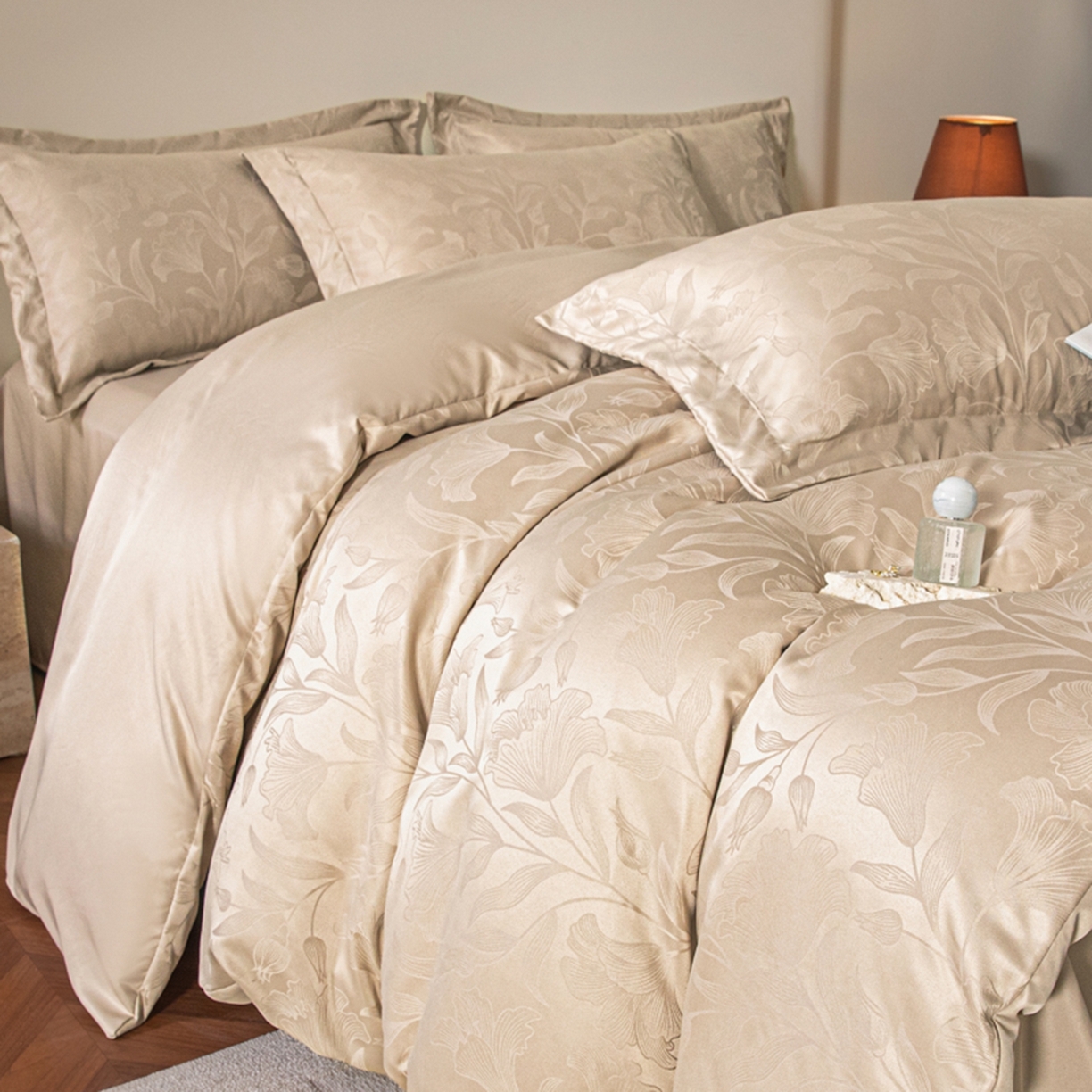 金牛座家纺 2026新款高克重贡缎提花亲肤棉四件套-情愫系列 情愫-香槟