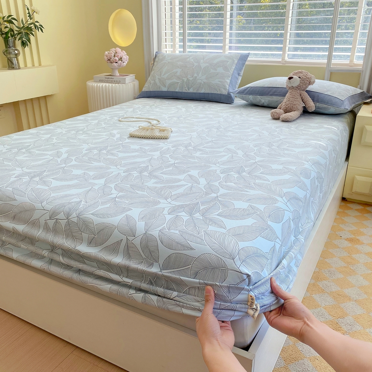 91家纺网 家纺一手货源 找家纺 春皖家纺 2026新款全棉老粗布工艺款单床笠床笠单件 晨曦-蓝