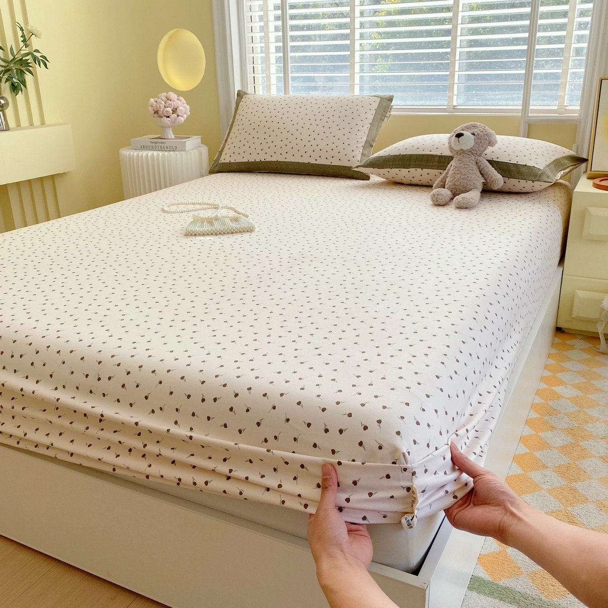 91家纺网 家纺一手货源 找家纺 春皖家纺 2026新款全棉老粗布工艺款单床笠床笠单件 风信咖