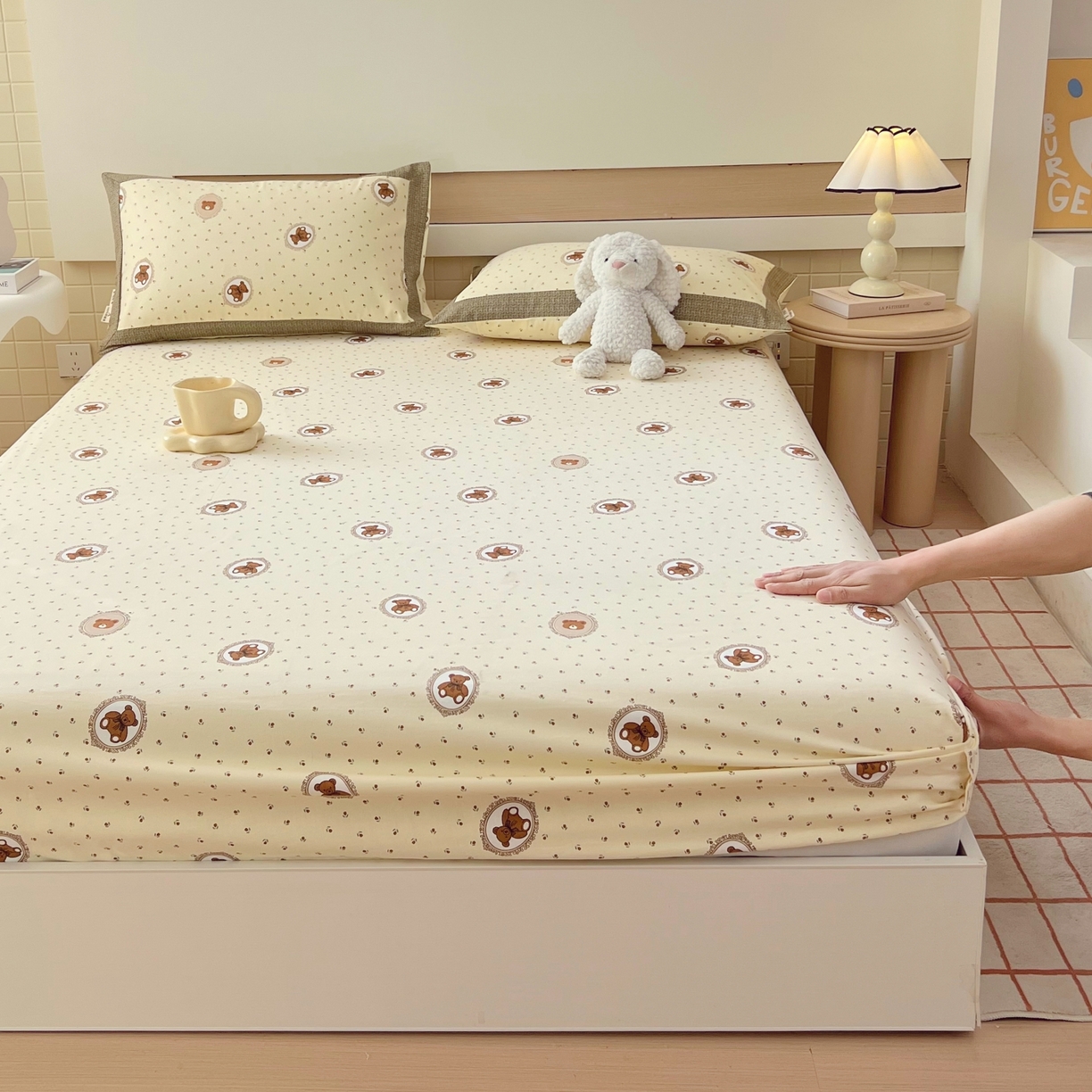 春皖家纺 2026新款全棉老粗布工艺款单床笠床笠单件 可爱熊