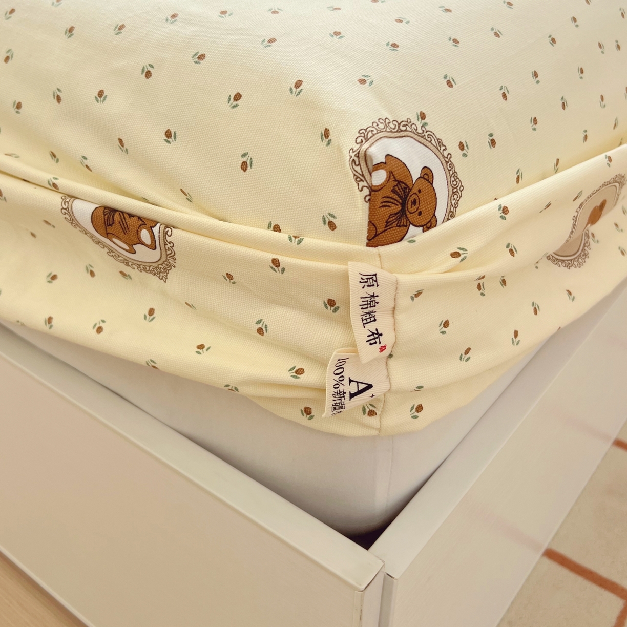 91家纺网 家纺一手货源 找家纺 春皖家纺 2026新款全棉老粗布工艺款单床笠床笠单件 可爱熊