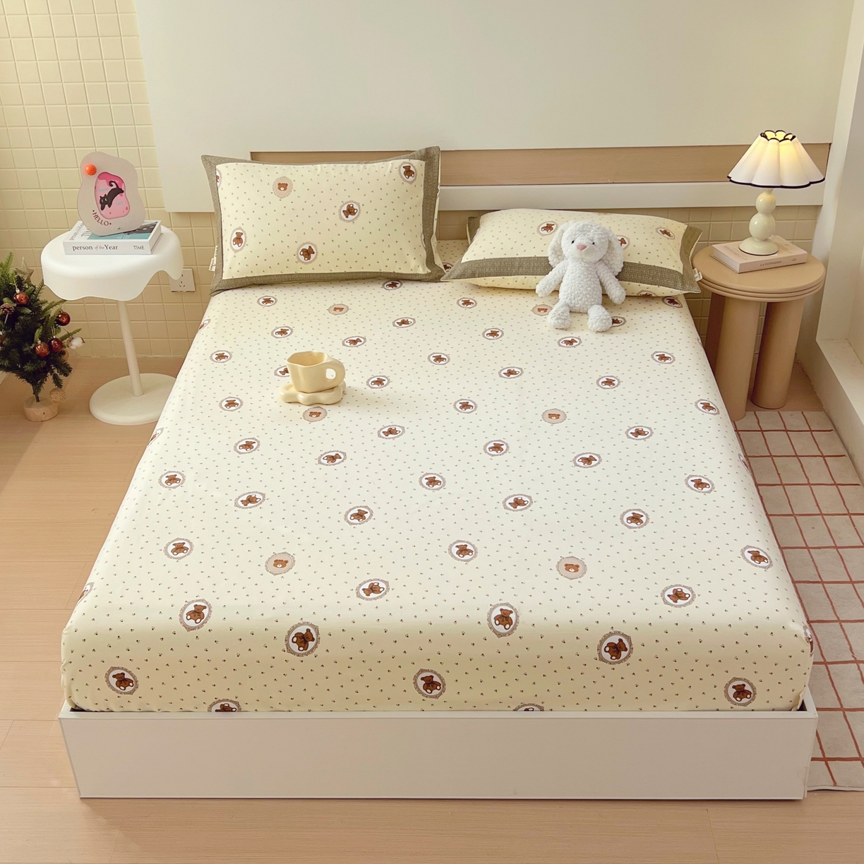 91家纺网 家纺一手货源 找家纺 春皖家纺 2026新款全棉老粗布工艺款单床笠床笠单件 可爱熊