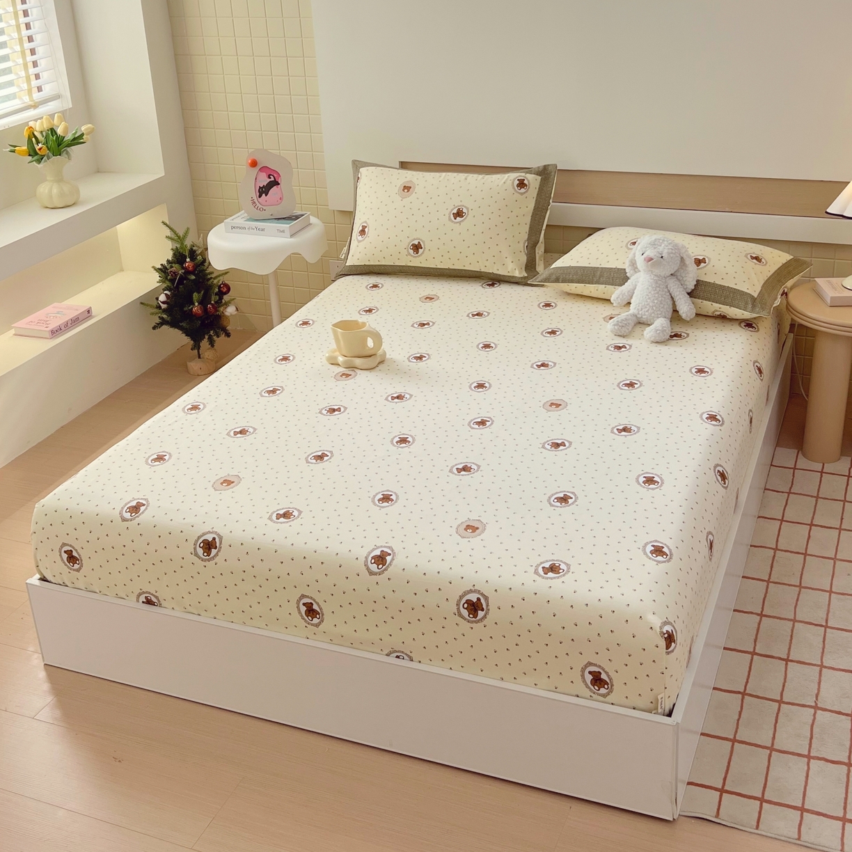 91家纺网 家纺一手货源 找家纺 春皖家纺 2026新款全棉老粗布工艺款单床笠床笠单件 可爱熊