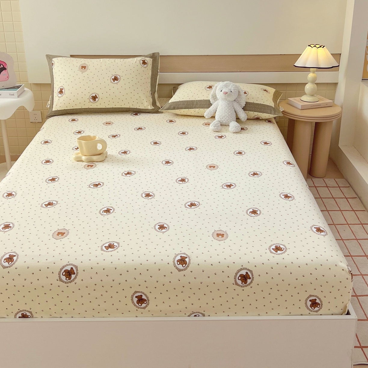 91家纺网 家纺一手货源 找家纺 春皖家纺 2026新款全棉老粗布工艺款单床笠床笠单件 可爱熊