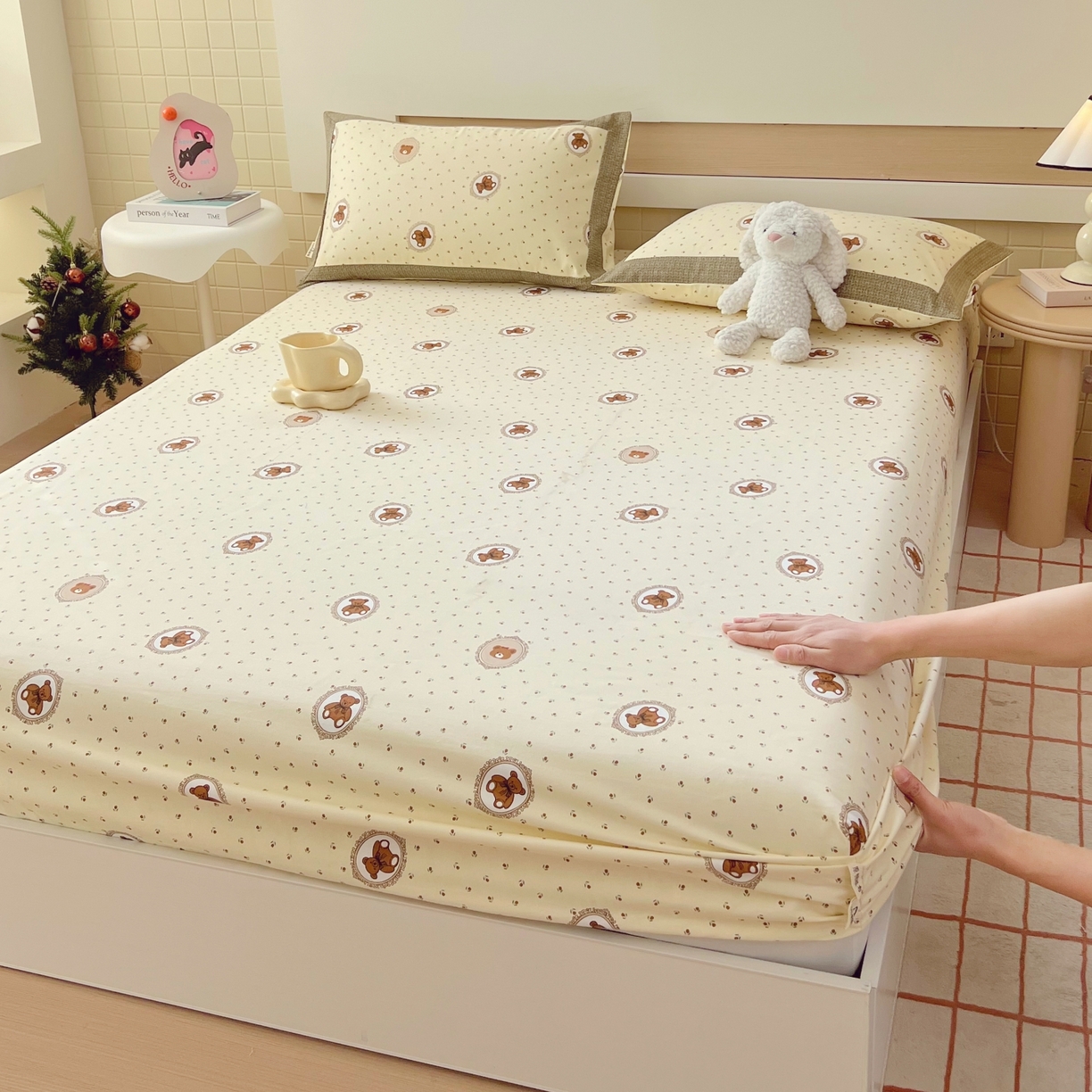 91家纺网 家纺一手货源 找家纺 春皖家纺 2026新款全棉老粗布工艺款单床笠床笠单件 可爱熊