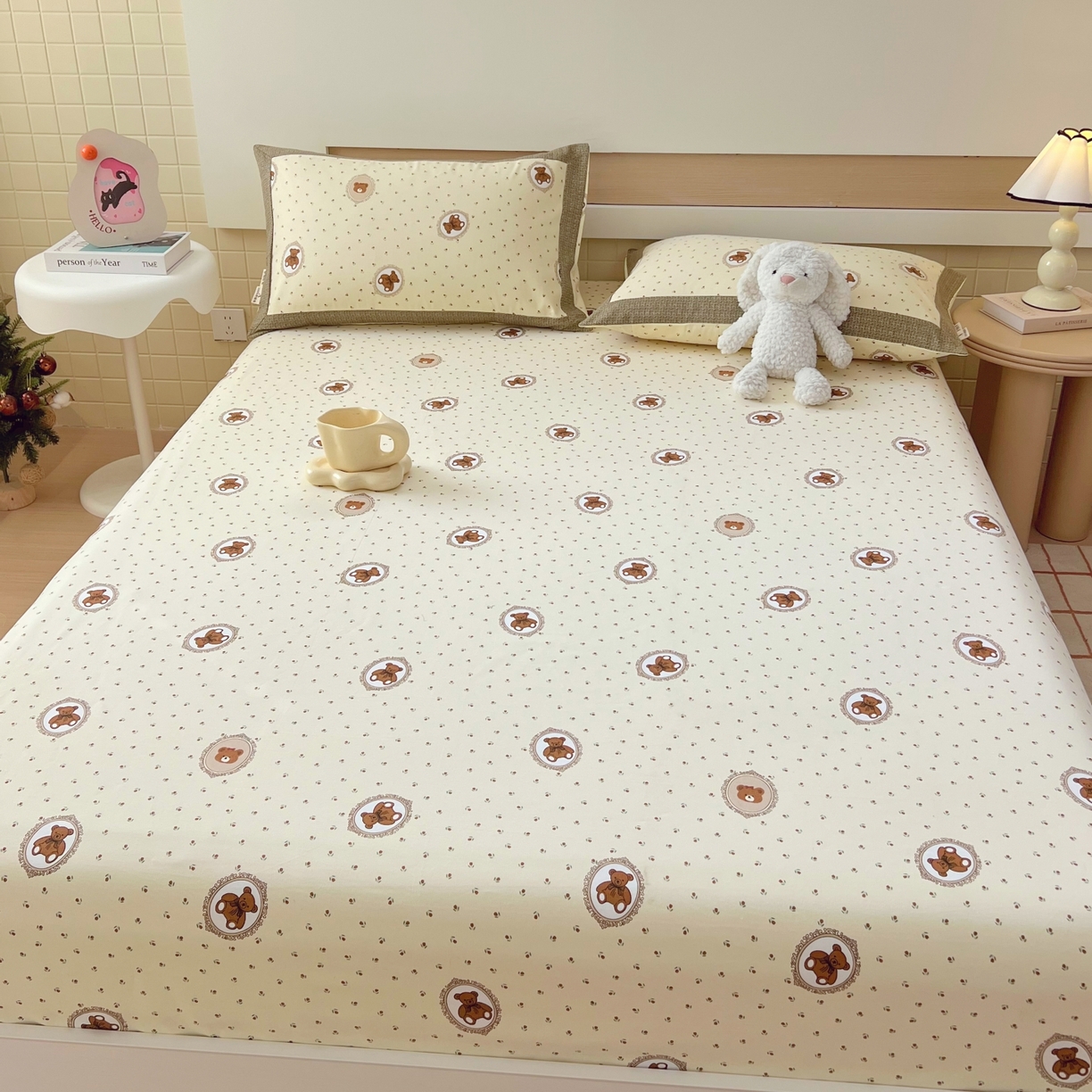 91家纺网 家纺一手货源 找家纺 春皖家纺 2026新款全棉老粗布工艺款单床笠床笠单件 可爱熊