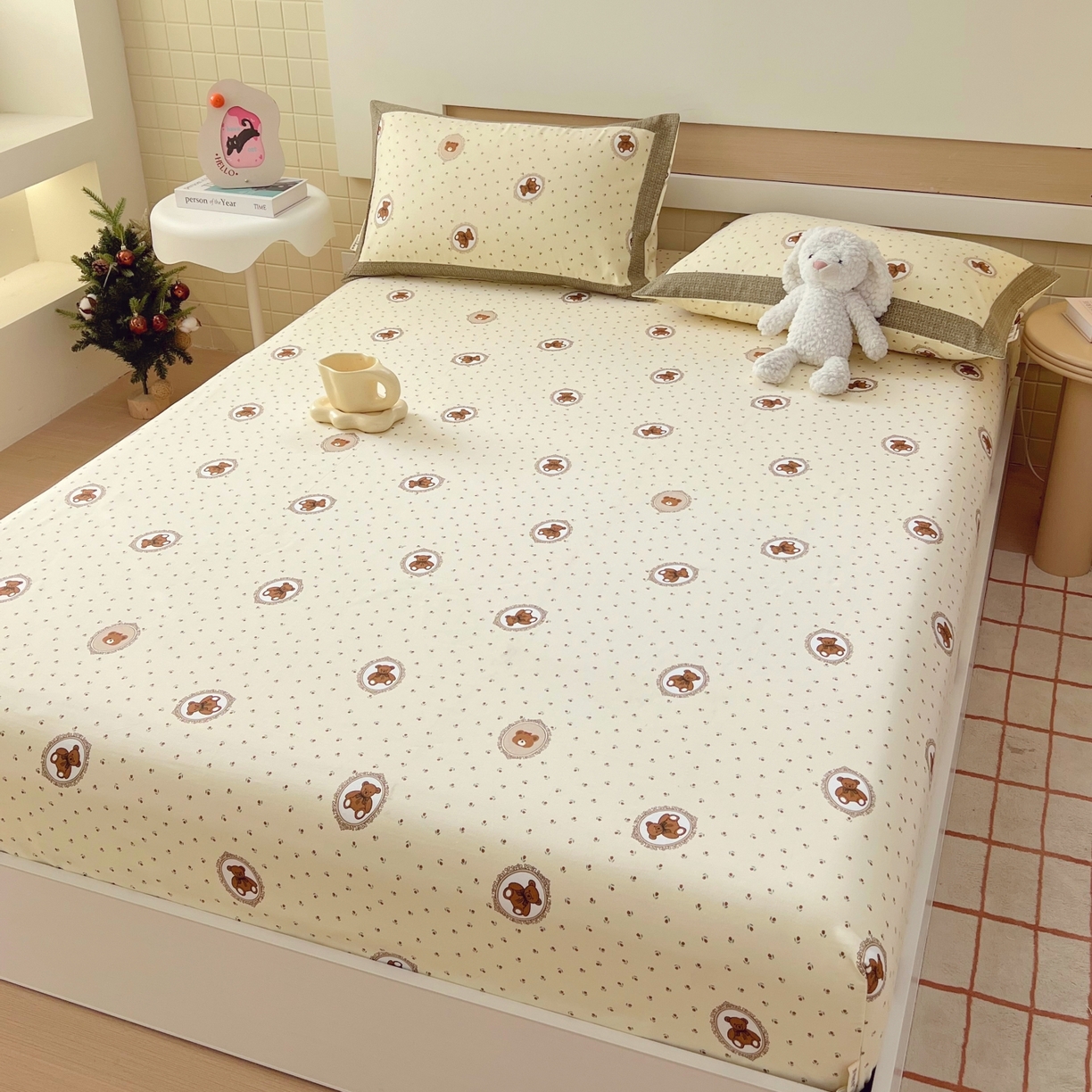 91家纺网 家纺一手货源 找家纺 春皖家纺 2026新款全棉老粗布工艺款单床笠床笠单件 可爱熊