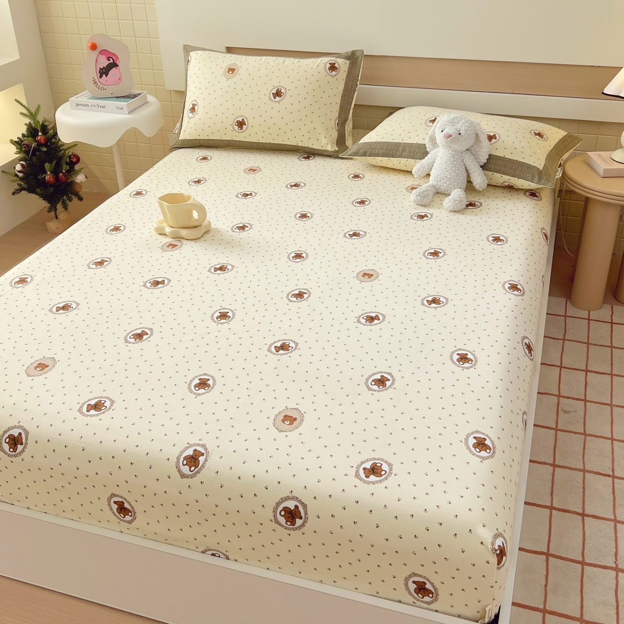 91家纺网 家纺一手货源 找家纺 春皖家纺 2026新款全棉老粗布工艺款单床笠床笠单件 可爱熊