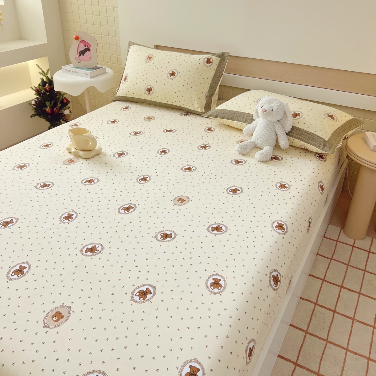 91家纺网 家纺一手货源 找家纺 春皖家纺 2026新款全棉老粗布工艺款单床笠床笠单件 可爱熊