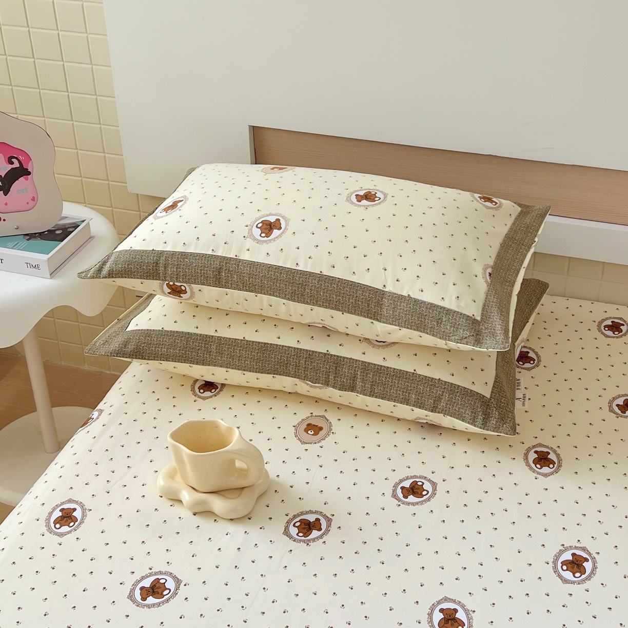 91家纺网 家纺一手货源 找家纺 春皖家纺 2026新款全棉老粗布工艺款单床笠床笠单件 可爱熊