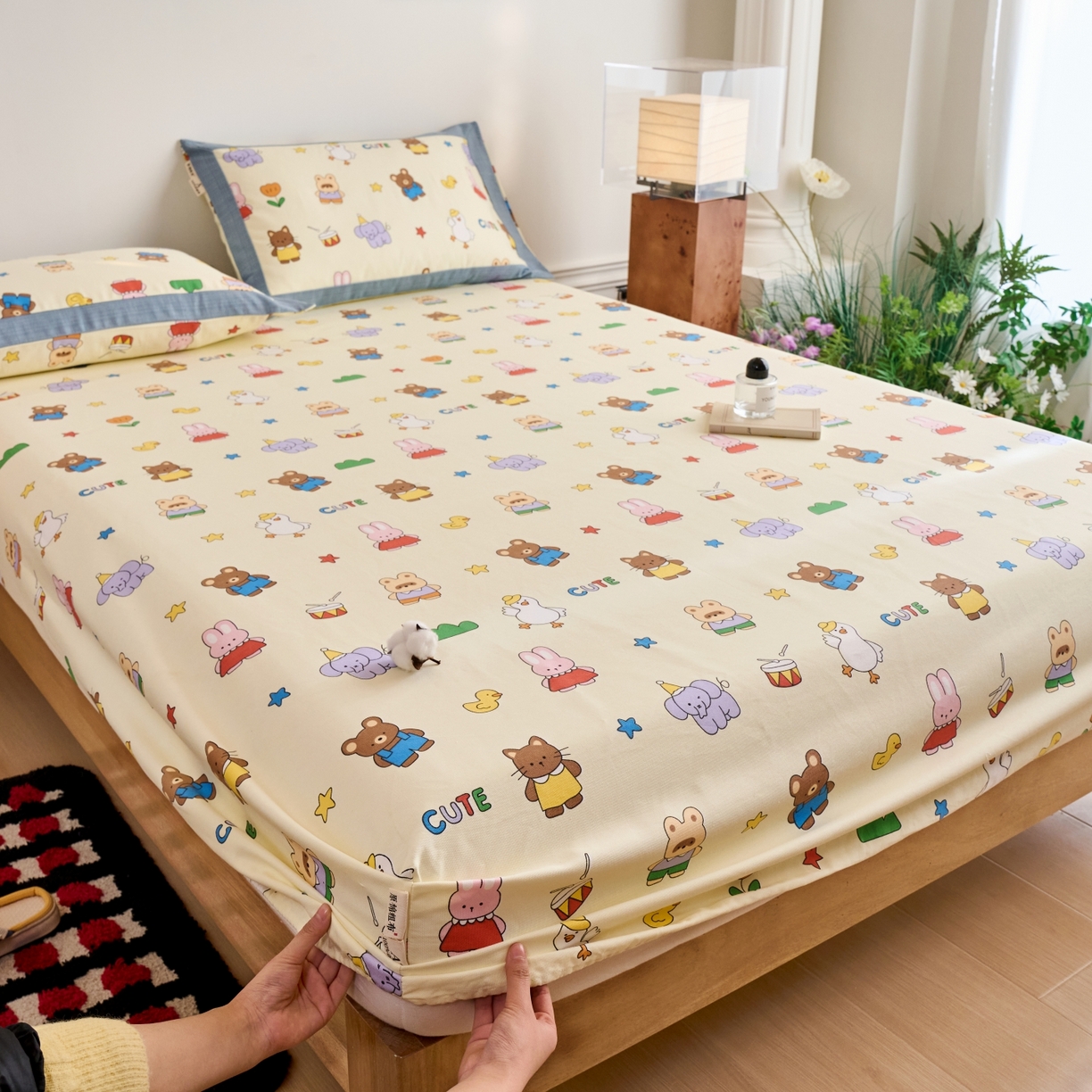 91家纺网 家纺一手货源 找家纺 春皖家纺 2026新款全棉老粗布工艺款单床笠床笠单件 快乐园