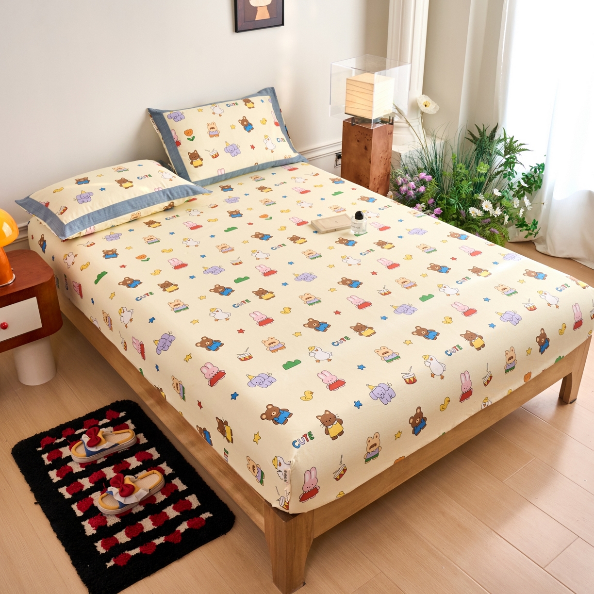 91家纺网 家纺一手货源 找家纺 春皖家纺 2026新款全棉老粗布工艺款单床笠床笠单件 快乐园