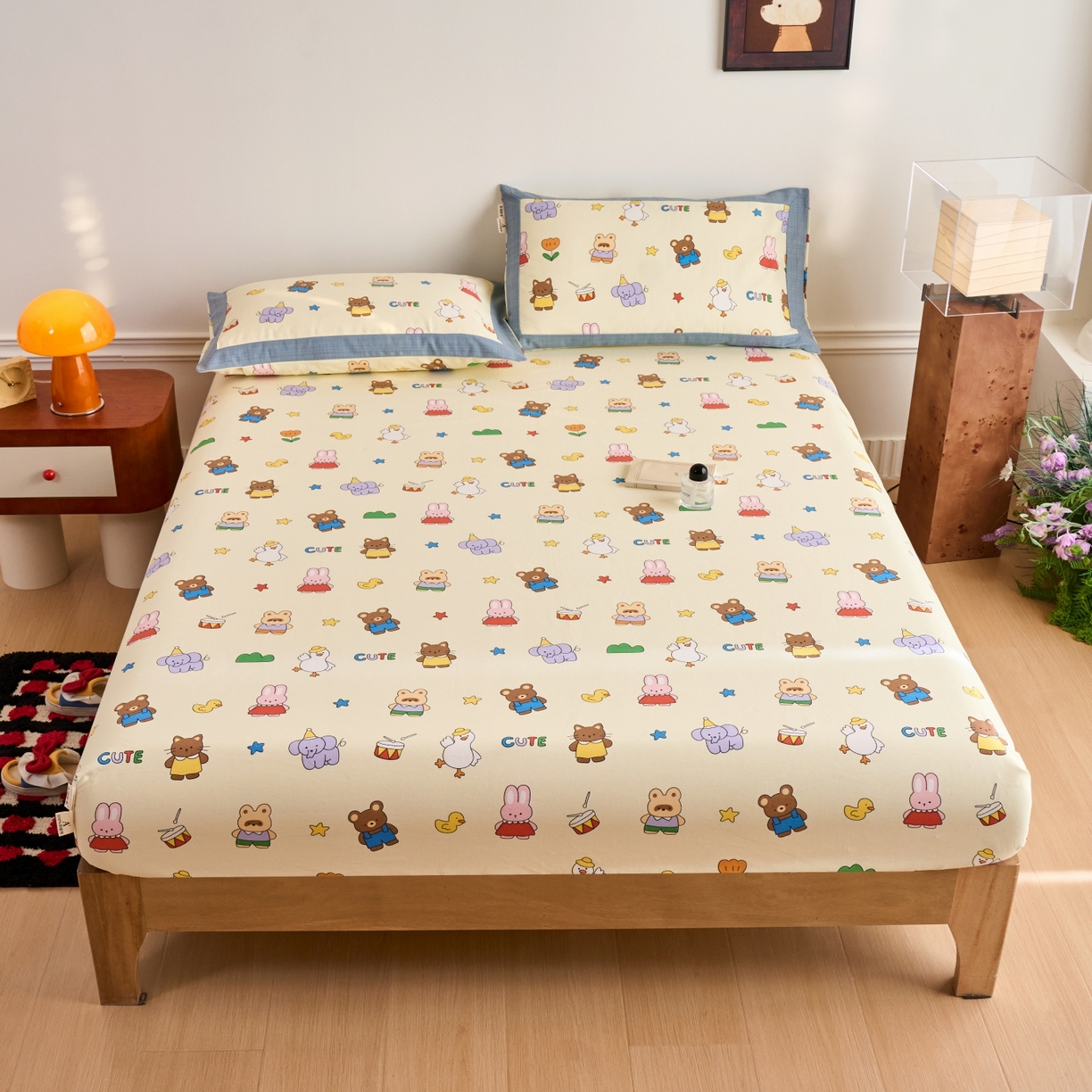 91家纺网 家纺一手货源 找家纺 春皖家纺 2026新款全棉老粗布工艺款单床笠床笠单件 快乐园